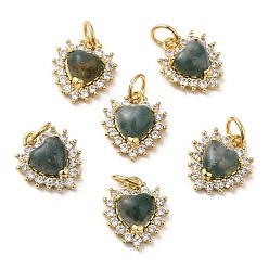 (RRHB277) Кристалл на подкладке из медово-бежевого цвета Подвески в форме сердца из натурального индийского агата, с покрытием стойки из латуни с микропаве, фурнитура из прозрачного циркония и переходное кольцо, без кадмия и без свинца, реальный 18 k позолоченный, 12.5x11x5 мм, отверстие : 3.5 мм