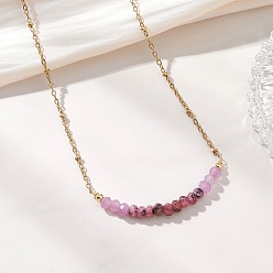 Фиолетовый Окрашенный натуральный малайзийский нефрит, ограненные бусины-рондели 304 Женские ожерелья-цепочки из нержавеющей стали, золотые, фиолетовые, 15.35 дюйм (39 см)