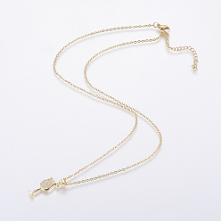 Золотой Подвеска из нержавеющей стали ожерелья, с латунными микропроволочными кубическими циркониевыми подвесками, бокал, золотые, 17.71 дюйм (45 см), Кулон : 18.7x8x1.7 мм