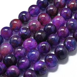 Сине-фиолетовый Натуральный Malaysia нефритовые бусы пряди, окрашенная и подогревом, круглые, красочный, 10 мм, отверстие : 1.2 мм, около 39 шт / нитка, 14.96 дюйм (38 см)