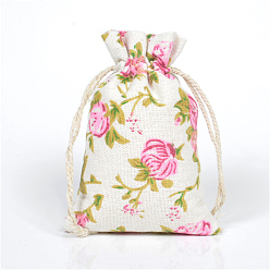 Цветок Сумки Linenette с кулиской, прямоугольные, роза, 18x13 см