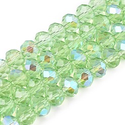 Светло-зеленый Стеклянные бусины с гальваническим покрытием , с половиным покрытием цвета радуги, граненые, рондель, светло-зеленый, 6x5 мм, отверстие : 1 мм, около 80~85 шт / нитка, 38~40 см