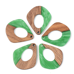 Зеленый Подвески из непрозрачной смолы и ореха, слеза, зелёные, 32.5x27.5x3 мм, отверстие : 2 мм