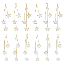 Прозрачный 12 шт. 2 стиль латунные микро паве прозрачные кубические цирконии кисточка большие подвески, плоские круглые и звезды, для серьги решений, для женщин, золотые, 62.5~60 мм, отверстие : 1.8 мм, 6 шт / стиль