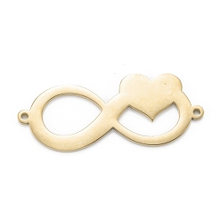 Golden 304 Stainless Steel Links Connectors, Infinity with Heart, Golden, 17.3x42.5x1.4mm, Hole: 1.6mm