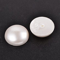 Floral White Half Round/Dome Half Drilled Shell Pearl Beads, Floral White, 10x6mm, Hole: 1mm