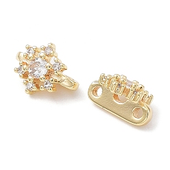 Настоящее золото 18K Латунные микропаве прозрачные многонитевые звенья из циркония, без кадмия, без никеля и без свинца, цветок, реальный 18 k позолоченный, 7.5x10x5 мм, отверстие : 1.2 мм