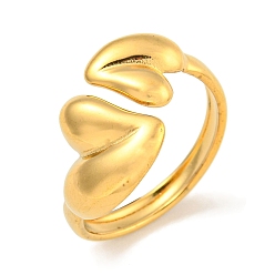 Настоящее золото 18K Ионное покрытие (ip) 304 кольцо из нержавеющей стали с открытым сердцем для женщин, реальный 18 k позолоченный, внутренний диаметр: 16 мм