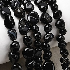 Black Onyx Бусины из натурального черного оникса, окрашенная и подогревом, самородки, упавший камень, 5~9x5~8.5x3~6 мм, отверстие : 0.8~0.9 мм, около 31 шт / нитка, 7.87'' (20 см)