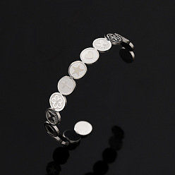 Нержавеющая Сталь Цвет 201 Браслеты-манжеты из нержавеющей стали для женщин, плоские, круглые, с крестом, бабочкой, сердцем, звездой и цветком., цвет нержавеющей стали, внутренний диаметр: 2.32 дюйм (5.9 см)