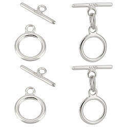 Platine 4ensembles 925 fermoirs à bascule en argent sterling, avec un chiffon de polissage 1pc, platine, bar: 4x12.5x1 mm, anneau: 11.5x8.5x1 mm
