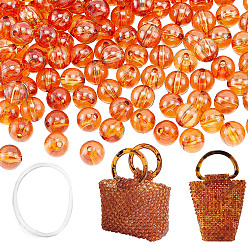 Coral Transparent Beaded Bag Kntting Making Kit, including Round Resin Beads & Elastic Thread, Coral, Box: 18.9x11.2x1.7cm