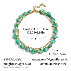 Настоящее золото 18K Преувеличенные, окрашенные в зеленый цвет, самородки из натуральных ракушек, украшенные бисером 304 цепочкой из нержавеющей стали 2 -колье, реальный 18 k позолоченный, 16.14 дюйм (41 см)