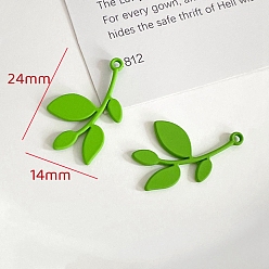 Lawn Green Alloy Pendants, Leaf Charm, Lawn Green, 24x14mm