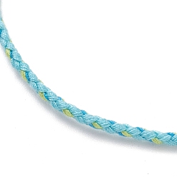 Light Blue Cotton Braided Cord Bracelets, with Golden Plated 304 Stainless Steel Star Charms and Lobster Claw Clasps, Light Blue, 7-5/8 inch(19.3cm), 2.5mm