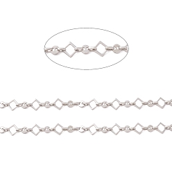 Stainless Steel Color Non-Tarnish 304 Stainless Steel Rhombus & Coffee Bean Link Chains, Unwelded, Stainless Steel Color, Rhombus: 13.5x13.5x1.5mm, Link: 7x7x1mm and 7x5x2mm