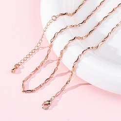 Розовое Золото Ожерелья из латунных витых звеньев цепи, с 304 из нержавеющей стали омара застежками, без свинца и без кадмия, долговечный, стойки покрытие, розовое золото , 17.72 дюйм (45 см)