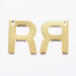 Letter R 304 Stainless Steel Charms, Letter, Initial Charms, Real 18k Gold Plated, Letter.R, 11x6~12x0.8mm, Hole: 1mm