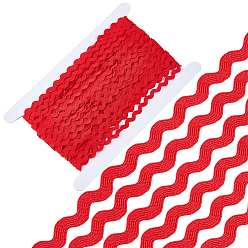 Red Wave Bending Fringe Trim, Sewing Ribbon, for Cloth Dress DIY Making Decorate, Red, 1/4 inch~3/8 inch(5~8.5mm), about 22~25m/strand