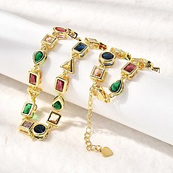 Настоящее золото 18K Латунные геометрические звенья цепи с разноцветными кубическими циркониями, стойки покрытие, долговечный, без кадмия и без свинца, реальный 18 k позолоченный, 16.34 дюйм (41.5 см)