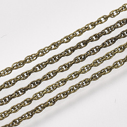 Античная Бронза Паяные латунные покрытые железные веревочные цепи, с катушкой, античная бронза, 2.5x1.5x0.2 мм, около 328.08 футов (100 м) / рулон