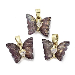 Серый Настоящие позолоченные подвески из латуни с микропаве из кубического циркония, cmолой, долговечный, без кадмия и без свинца, бабочка, серые, 18 мм, отверстие : 11.5x14.5x6 мм