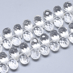 Other Watermelon Stone Glass Watermelon Stone Glass Beads Strands, Top Drilled Beads, Faceted, Teardrop, Clear, 11.5~12x8mm, Hole: 0.8mm, about 40pcs/strand, 8.2 inch