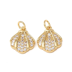 Shell Shape Латунные микро проложить кубического циркония прелести, без кадмия и без свинца, стойки покрытие, долговечный, с целью перехода в кольце, реальный 18 k позолоченный, формы раковины, 14x13x3.5 мм, отверстие : 3.5 мм