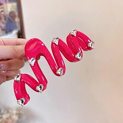 Светло-Вишневый Акриловые заколки-коготь с сердечками из кристаллов и страз, волна, аксессуары для волос для женщин и девочек, светло-вишневый, 120 мм