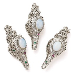 Опал Opalite подвески, стойка покрытие латунь цветные стразы форма раковины подвески, без свинца и без кадмия, платина, 49x20x19 мм, отверстие : 7x3 мм