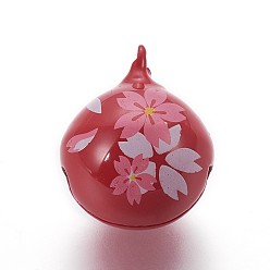 Красный Латунные подвески-колокольчики, шаблон сакуры, красные, 22x17.8 мм, отверстие : 3 мм