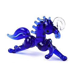 Средно-синий Большие подвески, лэмпворк, ручная работа , лошадь, светло-синий, 32~34x50~53x10~12 мм, отверстие : 3.5~4x4~5 мм