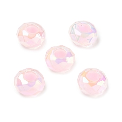Misty Rose Electroplate Transpant Resin European Beads, Large Hole Beads, Rondelle, Faceted, Misty Rose, 14x8mm, Hole: 5.5mm
