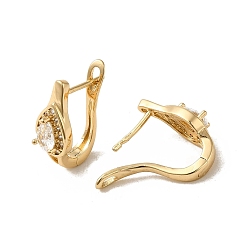 Light Gold Brass Hoop Earrings, with Glass, Light Gold, 19.5x7.5mm