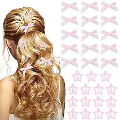 Pink 15шт. заколки-звездочки из железа, с 15шт. бантами из полиэстера и кожи аллигатора, розовые, 30~33.5x30~43x8~10 мм