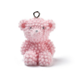 Pink Подвески из непрозрачной смолы, с платиново-железными петлями, медведь очарование, розовые, 34x25x22 мм, отверстие : 2.5 мм