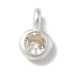 Темный Хаки 925 Подвески из стерлингового серебра с кубическим цирконием, плоские круглые, 925 серебро покрытием, Темный хаки, 7x4.5x2 мм, отверстие : 2 мм