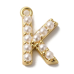 Letter K Подвески из искусственного жемчуга, с латунной фурнитурой , золотые, Письмо K, 14x9x3 мм, отверстие : 1.3~1.4 мм