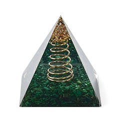Малахит Генераторы энергии смолы оргонитовой пирамиды, Рейки синтетические малахитовые чипсы и металлическая спираль внутри для украшения домашнего офиса, 59.5x59.5x59.5 мм