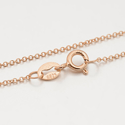Розовое Золото 925 колье цепочки Роло из серебра, с застежками пружинного кольца, тонкая цепь, розовое золото , 16 дюйм, 1 мм
