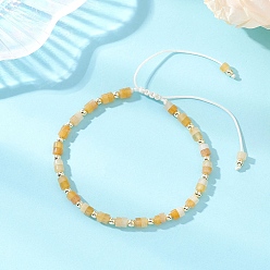 Авантюрин Плоские круглые натуральные желтые бусины из авантюрина, плетеные браслеты из бусин., плетеные браслеты из нейлоновой нити для женщин, с Гальваническим немагнитных синтетическими гематита бисера, внутренний диаметр: 2.17~3.46 дюйм (5.5~8.8 см)