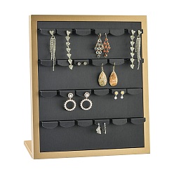 Schwarz PU-Leder-Ohrring-Displays, mit Holz, Schmuck-Display-Ständer, Schwarz, 30.2x13.1x34.8 cm