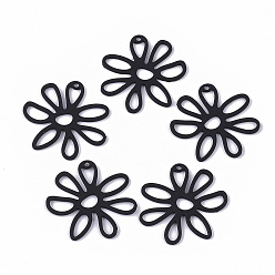 Black Spray Painted Alloy Pendants, Flower, Black, 22.5x23.5x1mm, Hole: 1.2mm