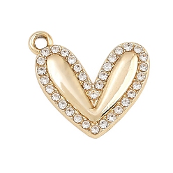 Сердце Подвески из сплава и страза, золотой свет, сердце прелести, 20.5x22x2.5 мм, отверстие : 2 мм