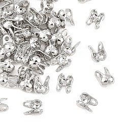 Real Platinum Plated SHEGRACE Brass Bead Tips, Calotte Ends, Cadmium Free & Lead Free, Clamshell Knot Cover, Real Platinum Plated, 4x2.5x3mm, Hole: 0.8mm, Inner Diameter: 1.8mm