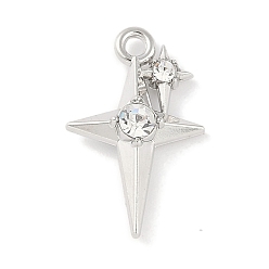 Платина Подвески из сплава с кристаллами и стразами, без кадмия, без никеля и без свинца, звезда, платина, 19x12x4 мм, отверстие : 1.6 мм