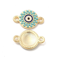 Golden Alloy Connector Charms with Blue Enamel and Synthetic Turquoise, Flat Round Links, Nickel, Golden, 19x12x2.5mm, Hole: 1.6mm