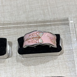 Flat Anillos abiertos de latón con diamantes de imitación para mujer, con esmalte, mariposa, piso, 15~20 mm