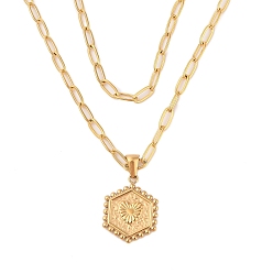 Letter J Настоящие 18позолоченные 304каратным золотом 14.17 цепочки-скрепки из нержавеющей стали с двойными ожерельями, колье с шестигранной подвеской и начальной буквой, буква J, 36 дюйм ({2} см)