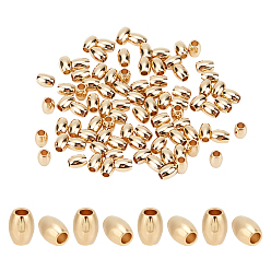 Real 24K Gold Plated 100Pcs Brass Beads, Long-Lasting Plated, Oval, Real 24K Gold Plated, 5x3.5mm, Hole: 1.5mm